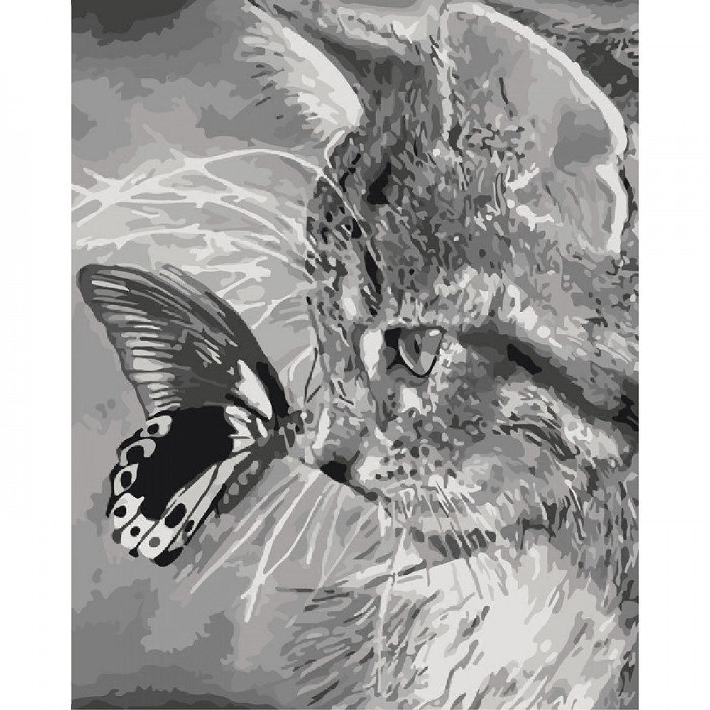 Картина по номерам Котёнок и бабочка 40х50 см арт. КНО2499 ISBN 4820143949075