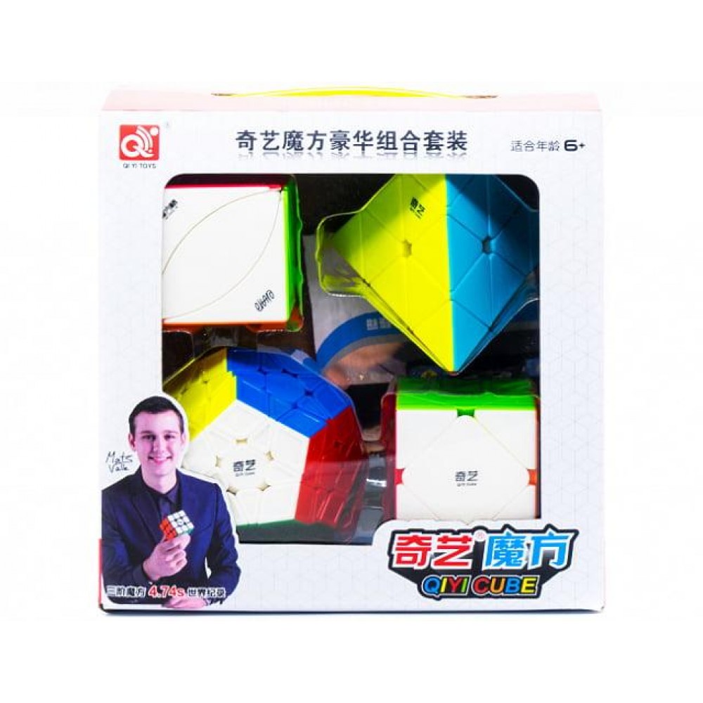 QiYi Luxurious Cube Set E stickerless | Подарочный набор головоломок (Pyraminx, Skewb, Megaminx, Ivy cube)