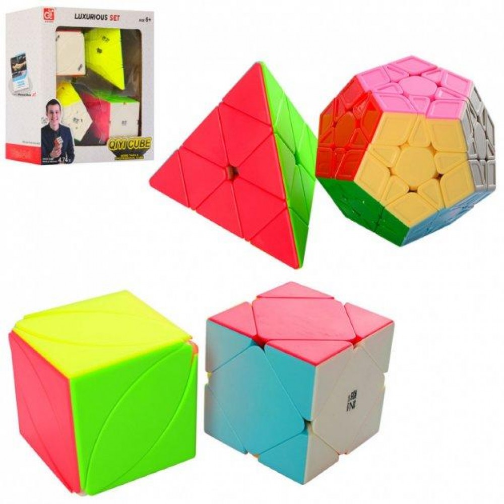 QiYi Luxurious Cube Set E stickerless | Подарочный набор головоломок (Pyraminx, Skewb, Megaminx, Ivy cube)