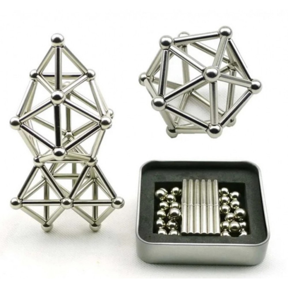 Магнитный конструктор 63 детали New Neo Cube silver  | Новый Нео Куб