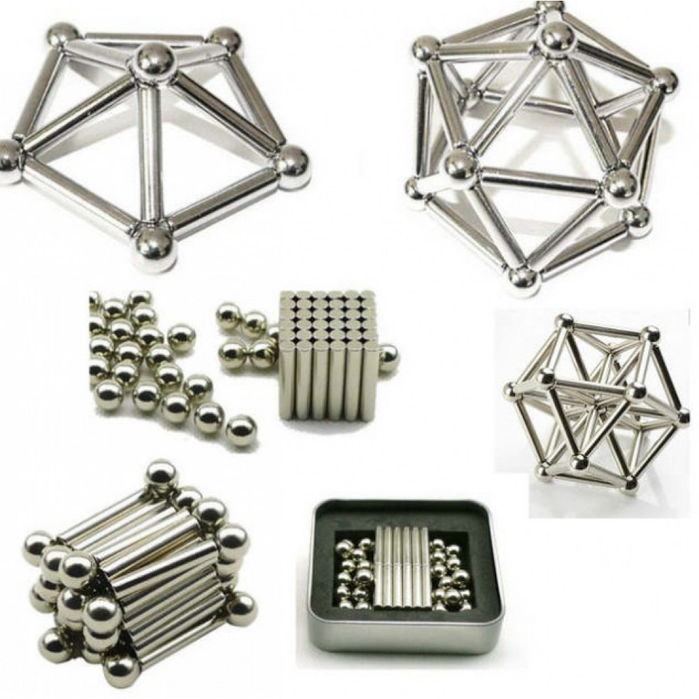 Магнитный конструктор 63 детали New Neo Cube silver  | Новый Нео Куб