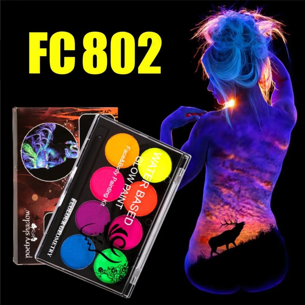 Професійний флуоресцентний аквагрим Poetry Shadow - 8 кольорів + пензлик - FC802