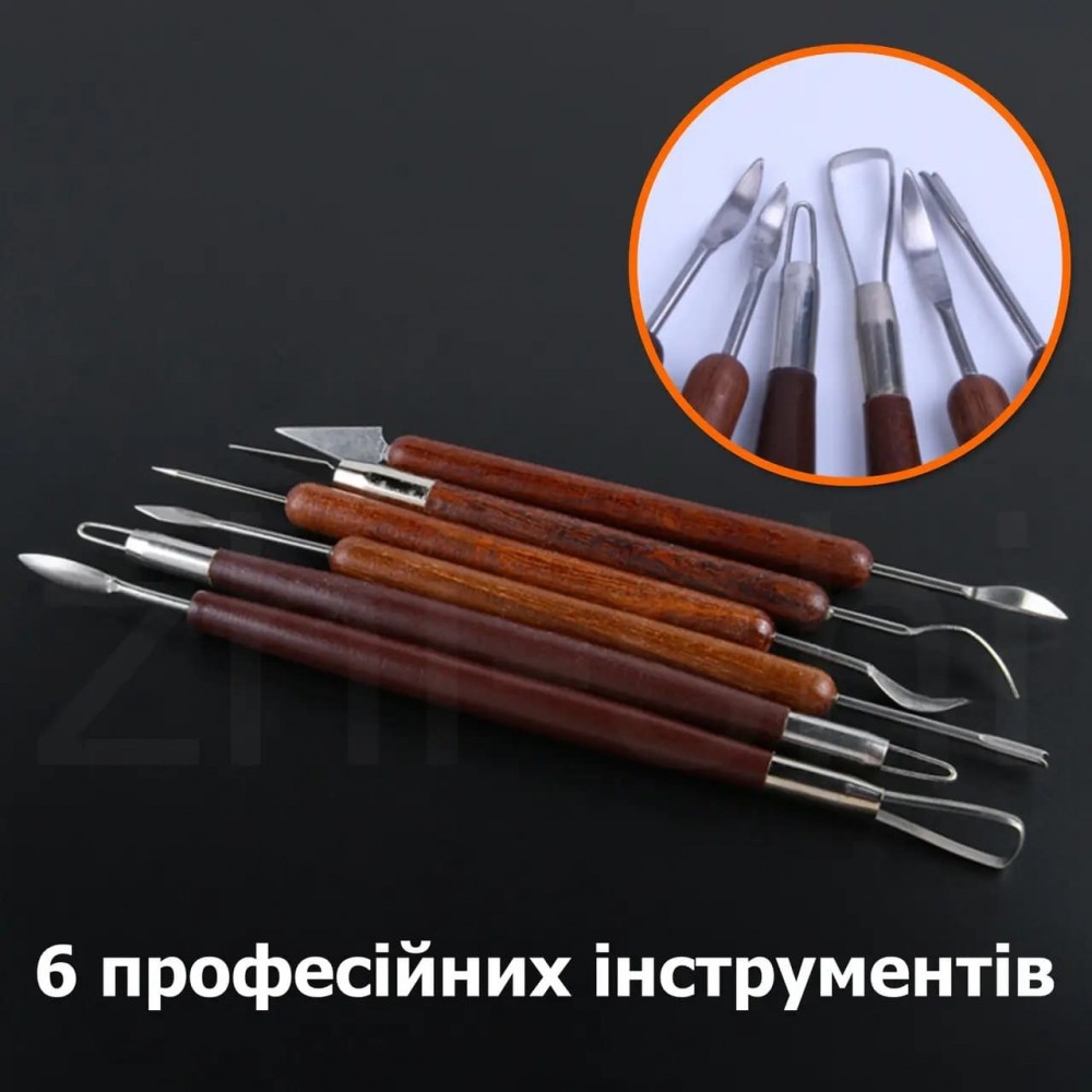 Профессиональные гончарные инструменты - набор двухсторонних стеков 6 штук - красное дерево.