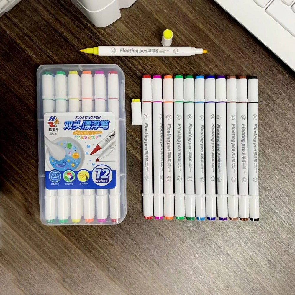 Маркери Floating Pen ДВОХСТОРОННІ | малювання на воді | плаваючі малюнки | 12 кольорів