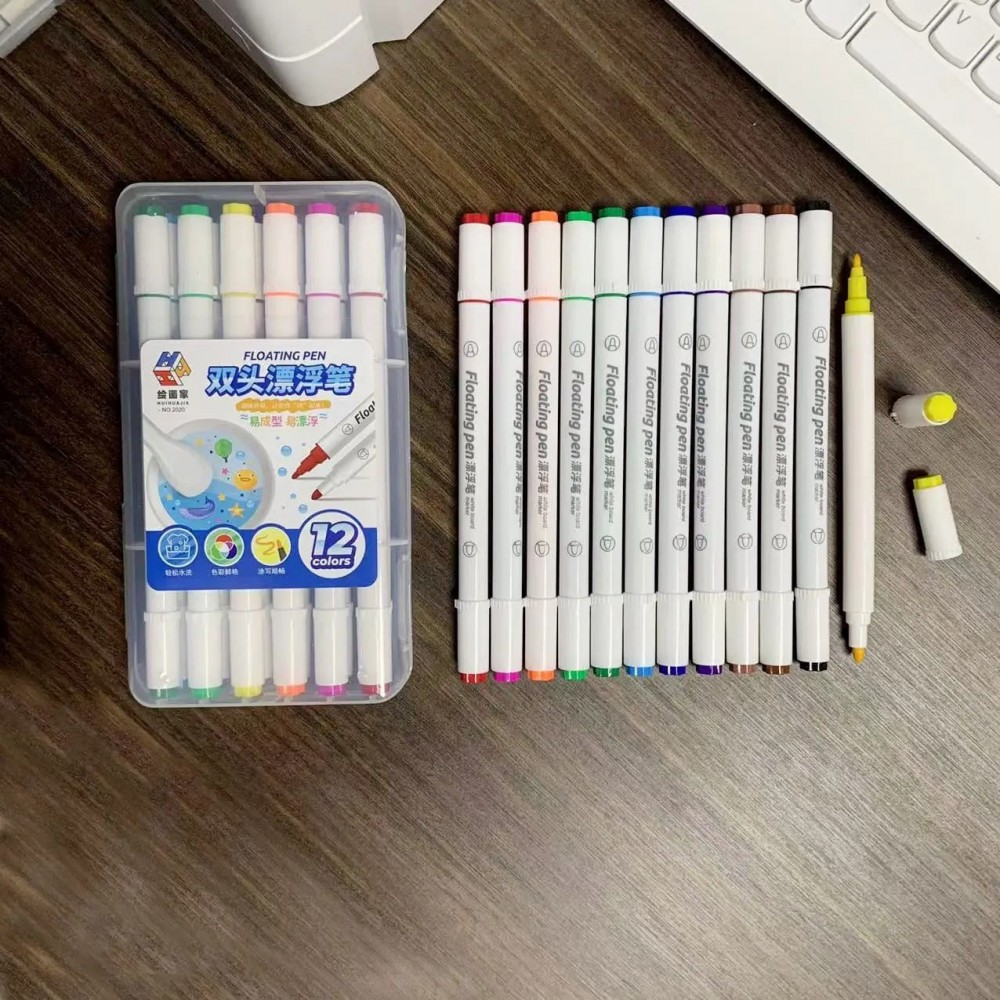 Маркери Floating Pen ДВОХСТОРОННІ + ЛОЖКА | малювання на воді | плаваючі малюнки | 12 кольорів