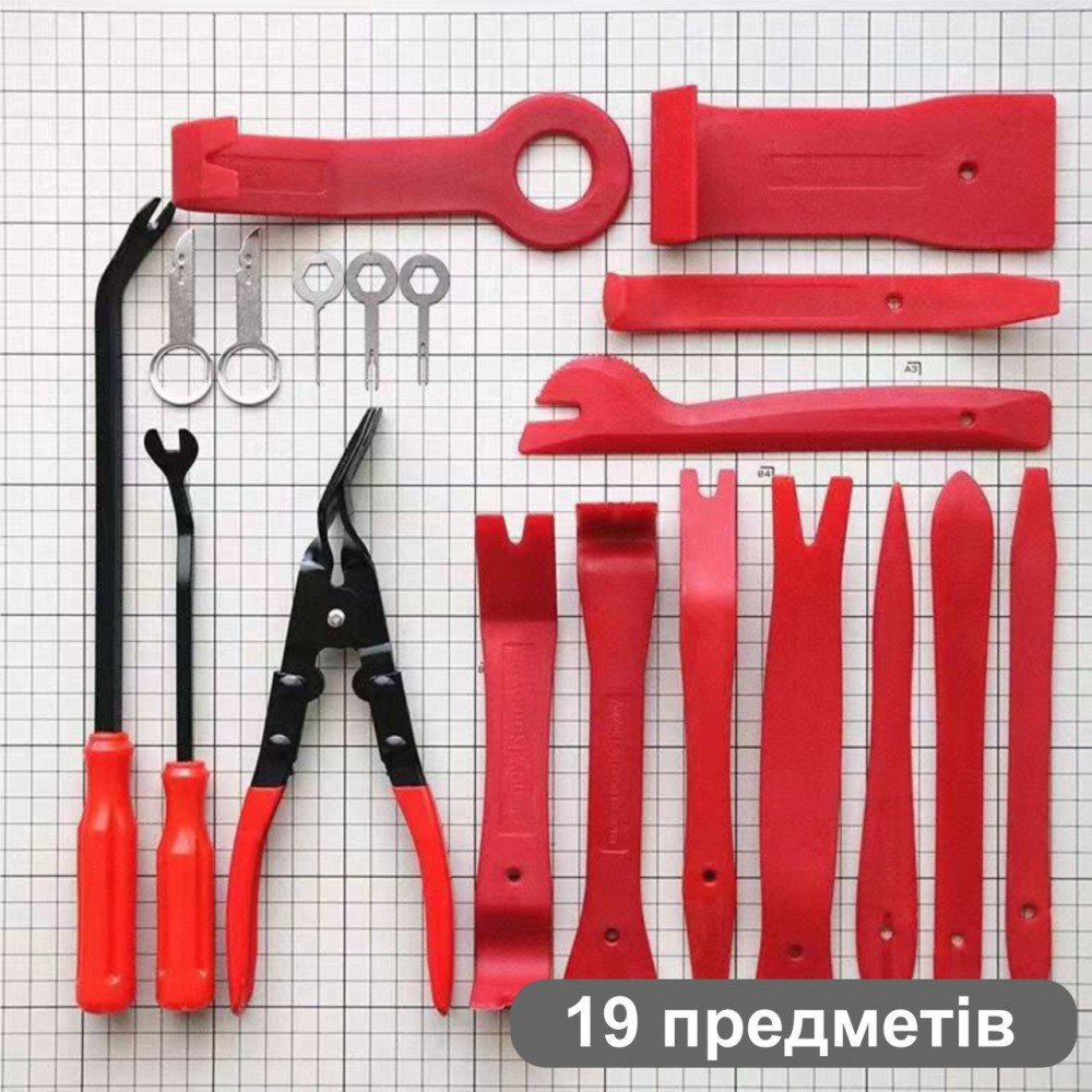 Набор инструментов для снятия обшивки и разборки салона автомобиля 19 предметов - RED