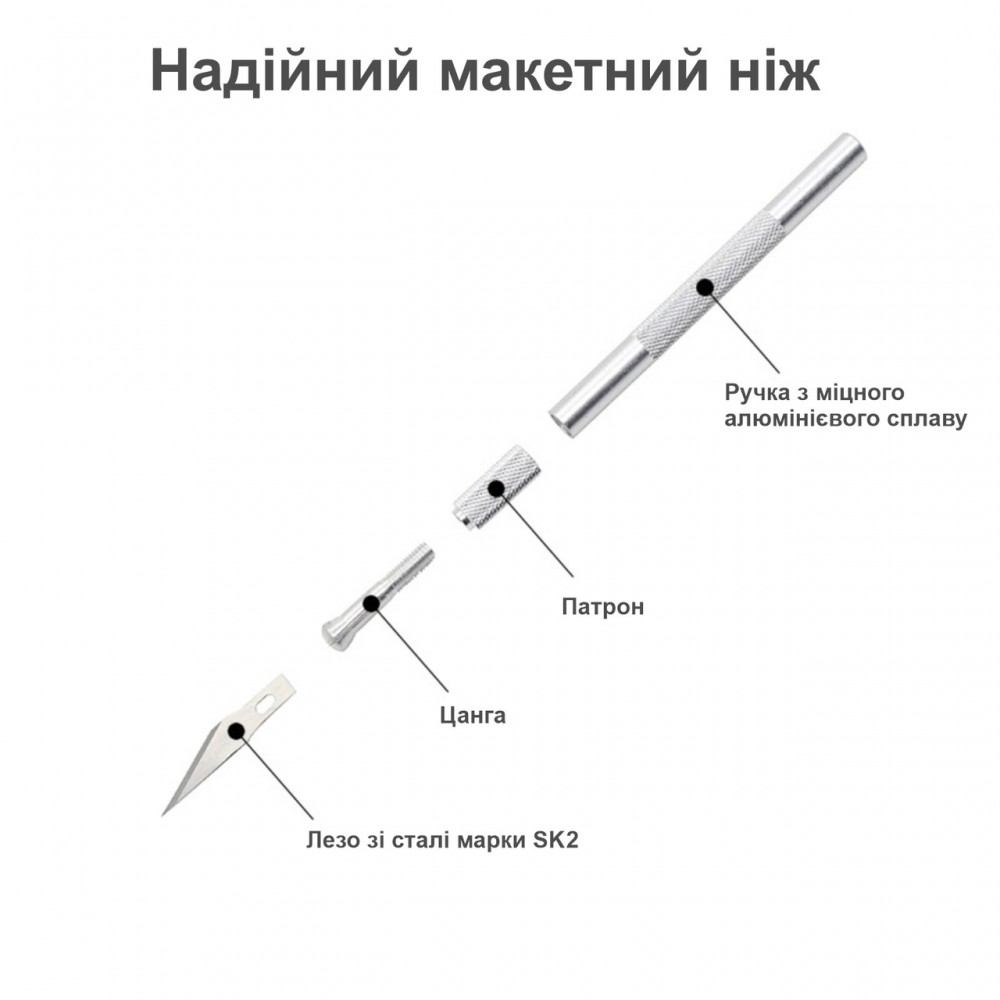 Прочный макетный нож | в комплекте 6 лезвий - сталь марки SK2 | резак-скальпель для моделирования
