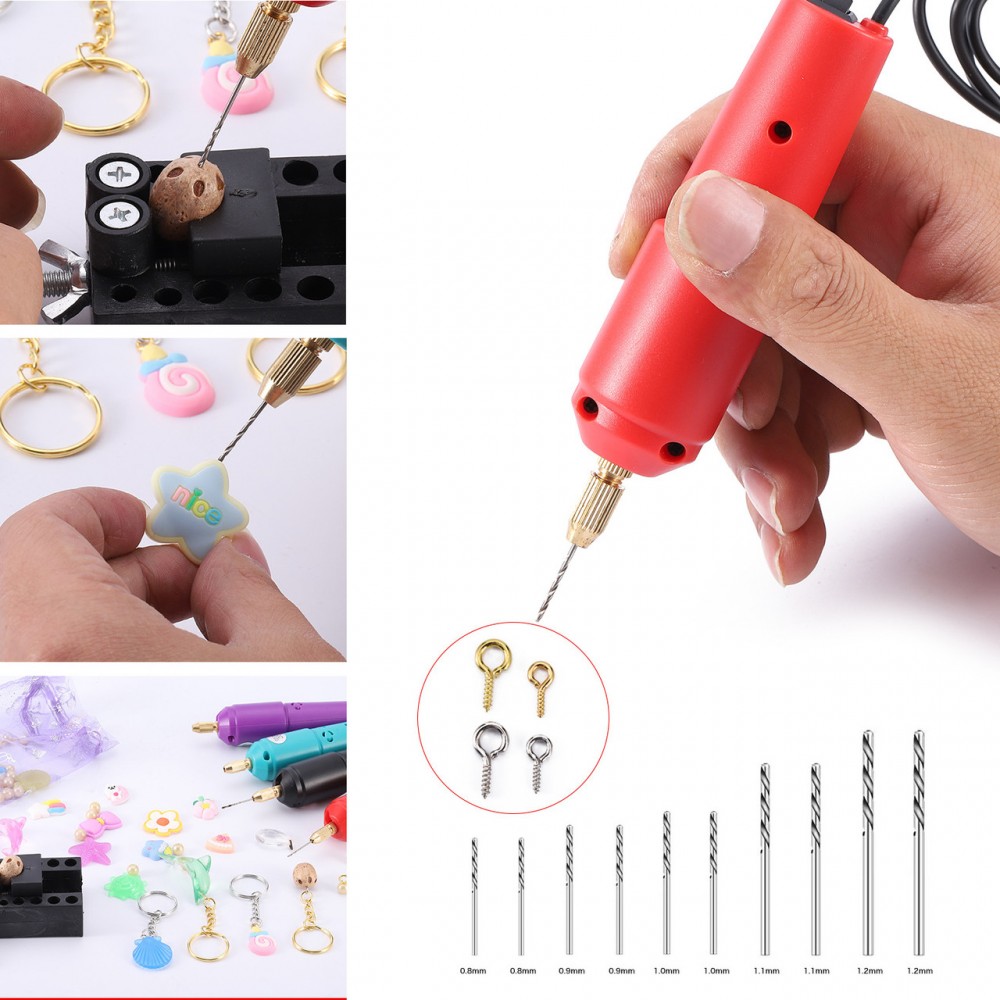 Ювелирная USB-дрель red - тиски, 10 свёрл, ключ - 5V - мини дрель для плат, украшений, поделок