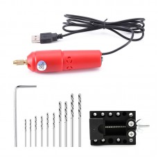 Ювелирная USB-дрель red - тиски, 10 свёрл, ключ - 5V - мини дрель для плат, украшений, поделок
