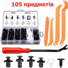 Набір для ремонту автомобіля 105 в 1 - кліпси, кріплення, фіксатори - 100 штук + 5 інструментів