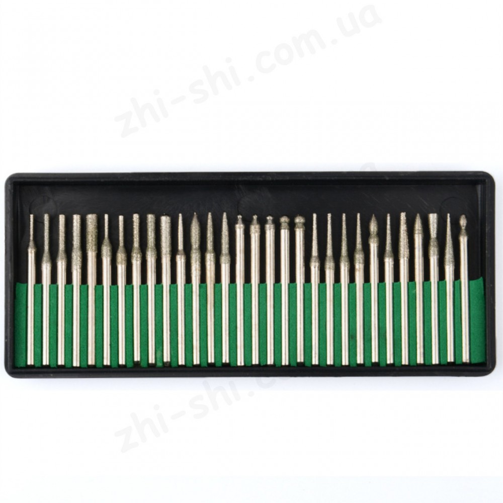 Набір алмазних насадок - 30 шт (фрези, шарошки) для Dremel / гравера - Ø3.17 mm - у коробці - P120