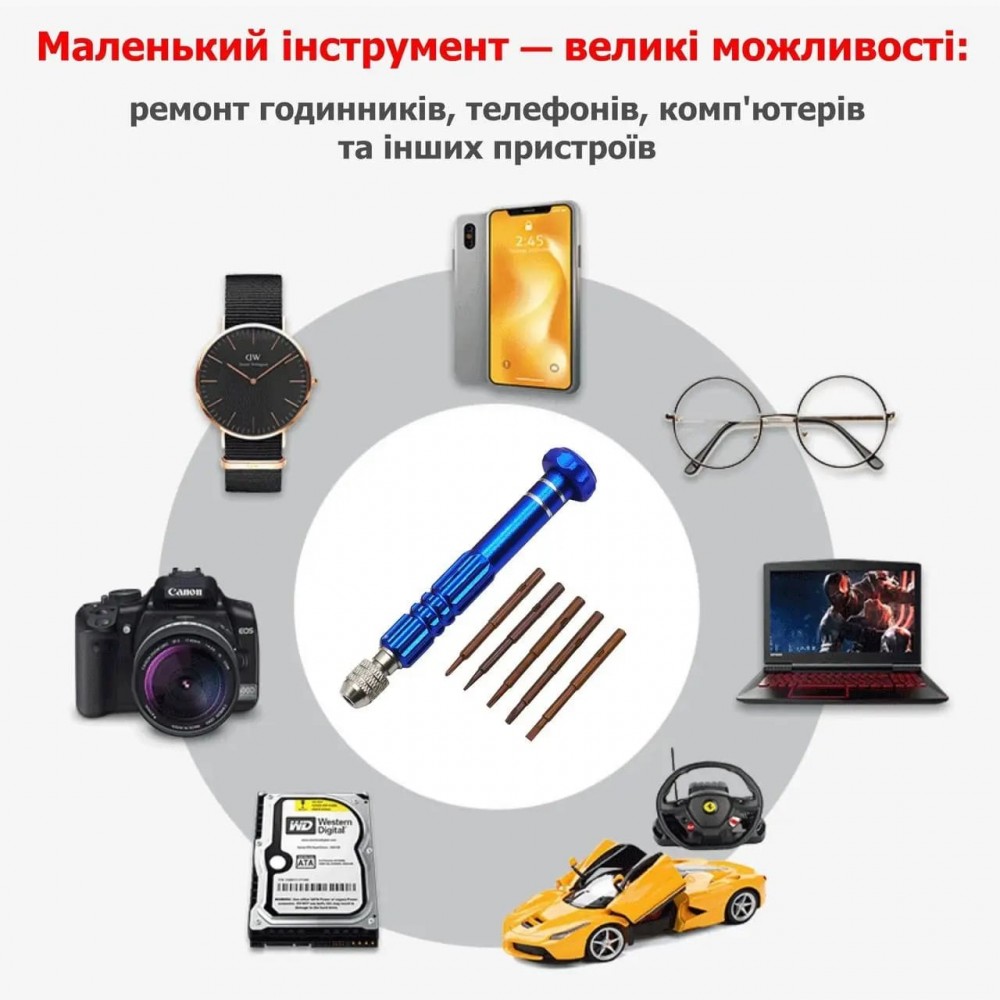Прецизійна цангова викрутка | 5 намагнічених змінних жал | blue