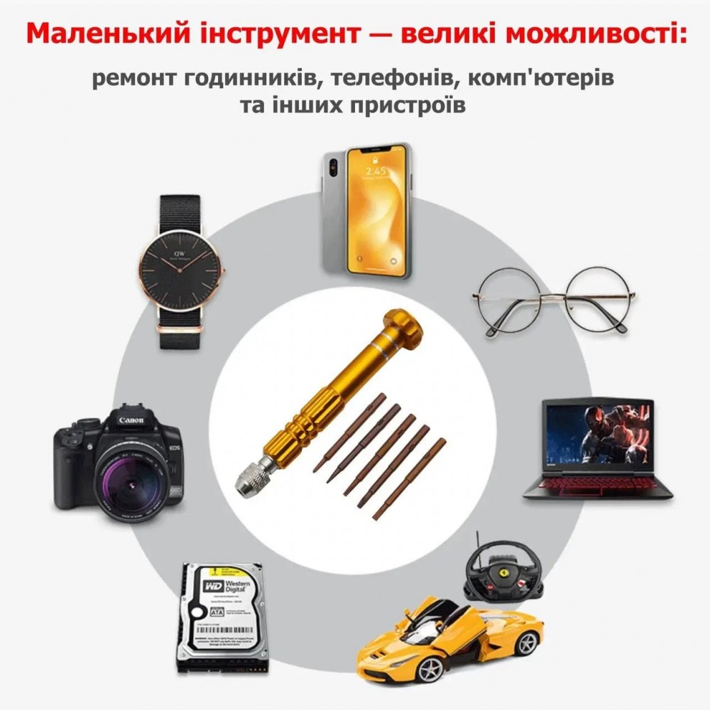 Прецизійна цангова викрутка | 5 намагнічених змінних жал | gold