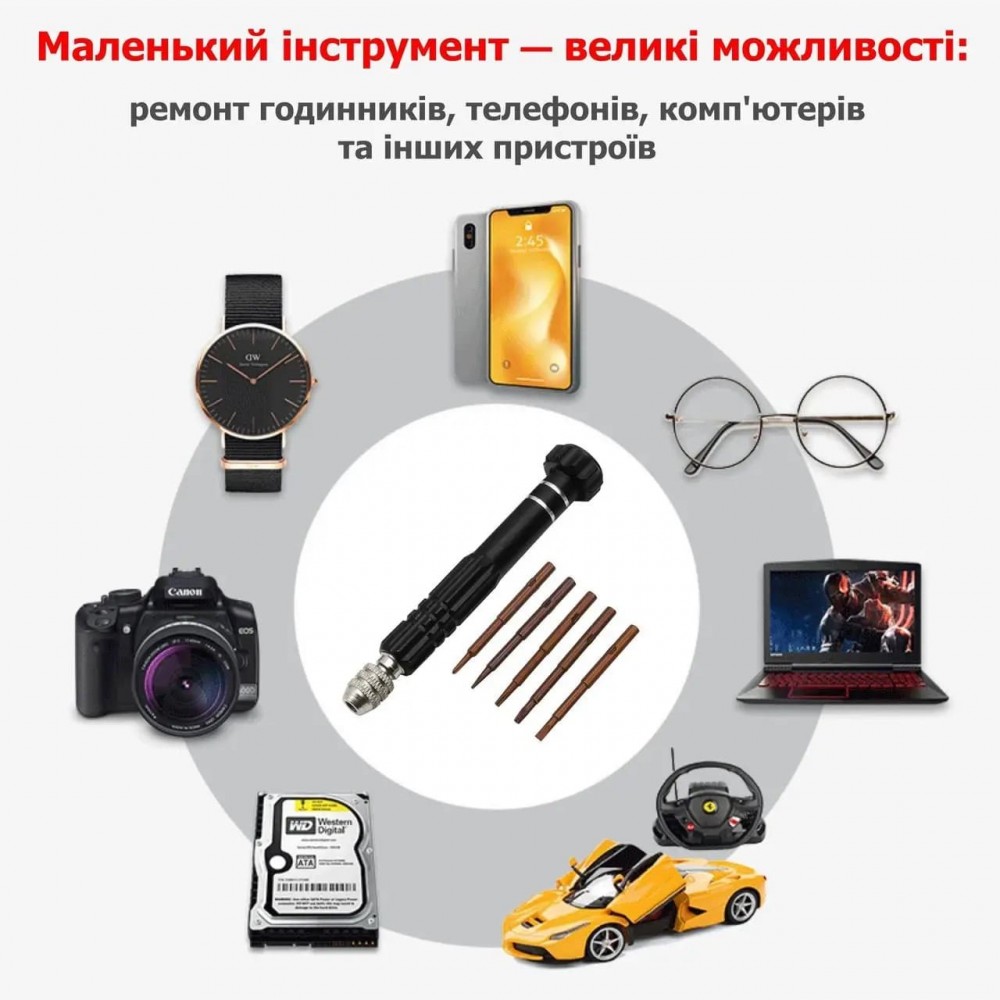 Прецизійна цангова викрутка | 5 намагнічених змінних жал | black