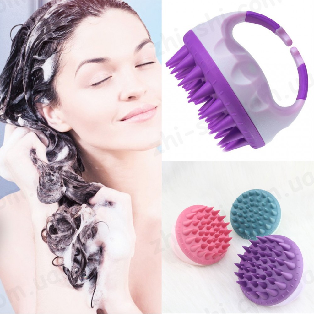 Силіконова щітка-масажер для миття голови V2 - Ø 9 см - two-tone purple