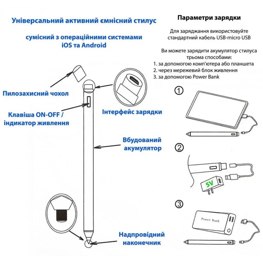 Стилус активный для смартфонов и планшетов | iOS | Android | Windows | чёрный