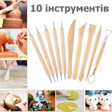 Набор деревянных инструментов для лепки 10 штук - стеки, дотсы, петля - создание скульптур