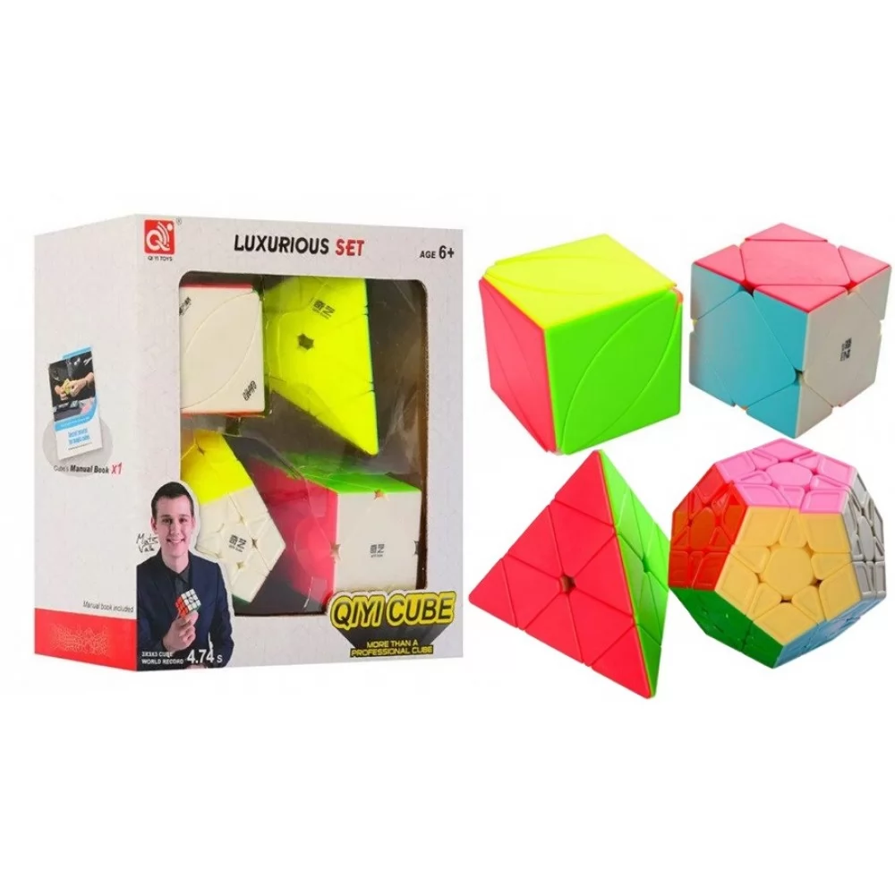 QiYi Luxurious Cube Set E stickerless | Подарочный набор головоломок (Pyraminx, Skewb, Megaminx, Ivy cube)